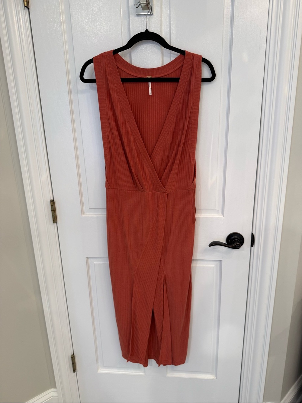 Free People Sleeveless Ribbed Midi Dress in Rust